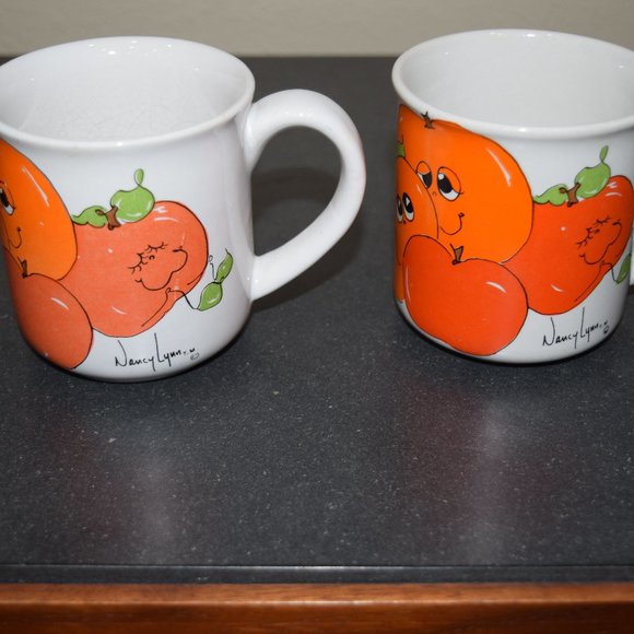 LOT Vtg Nancy Lynn Anthropomorphic Smiling Fruit Coffee Ceramic Mug Cups 70s E55 - Picture 4 of 12